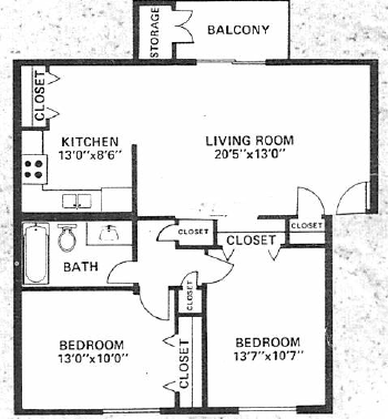 Elkhart Green Apartments two bedroom floor plan in Elkhart, IN
