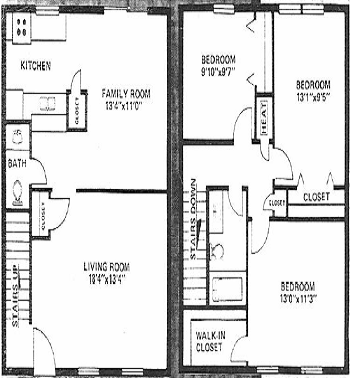Elkhart Green Apartments three bedroom floor plan in Elkhart, IN